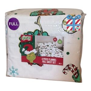 Dr. Seuss Grinch Bed Sheets Grinchmas Christmas Holiday Flannel Full Size Sheets